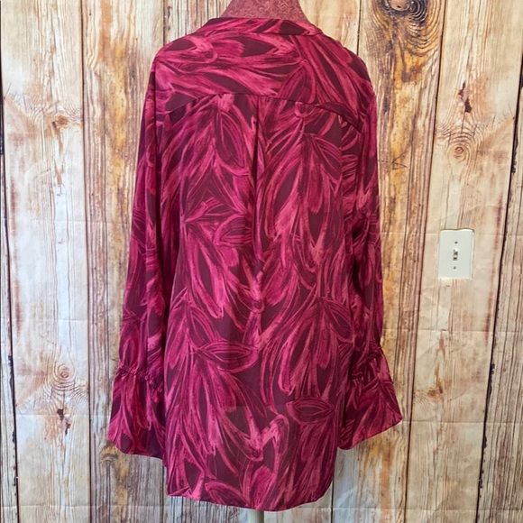 Halston  Size XL Pink Ruffled Blouse‎ with Mandarin Collar and Puff Sleeves - Picture 5 of 7